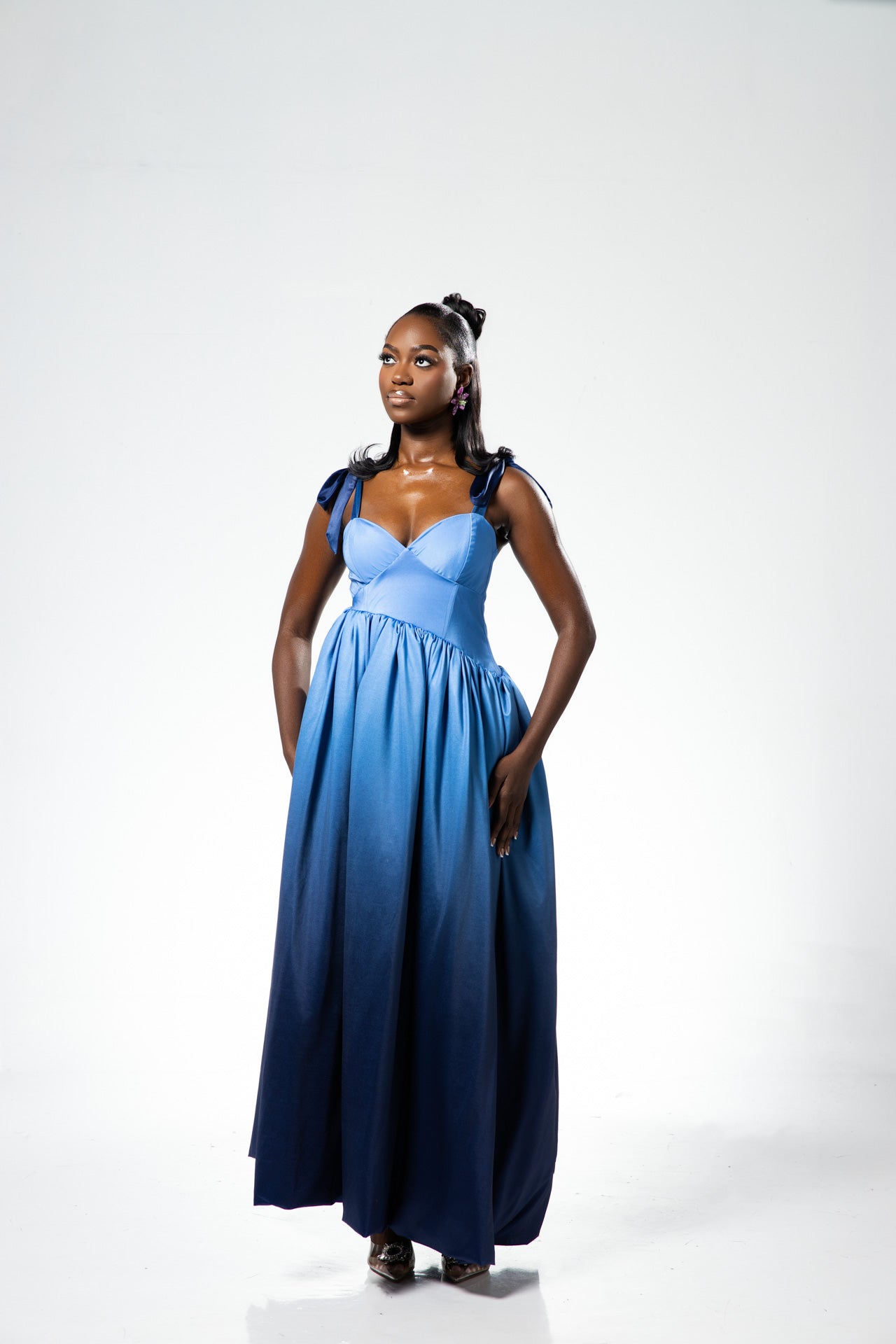 knee length dresses for ladies Azura Off The Shoulder Maxi Dress Navy main image 0