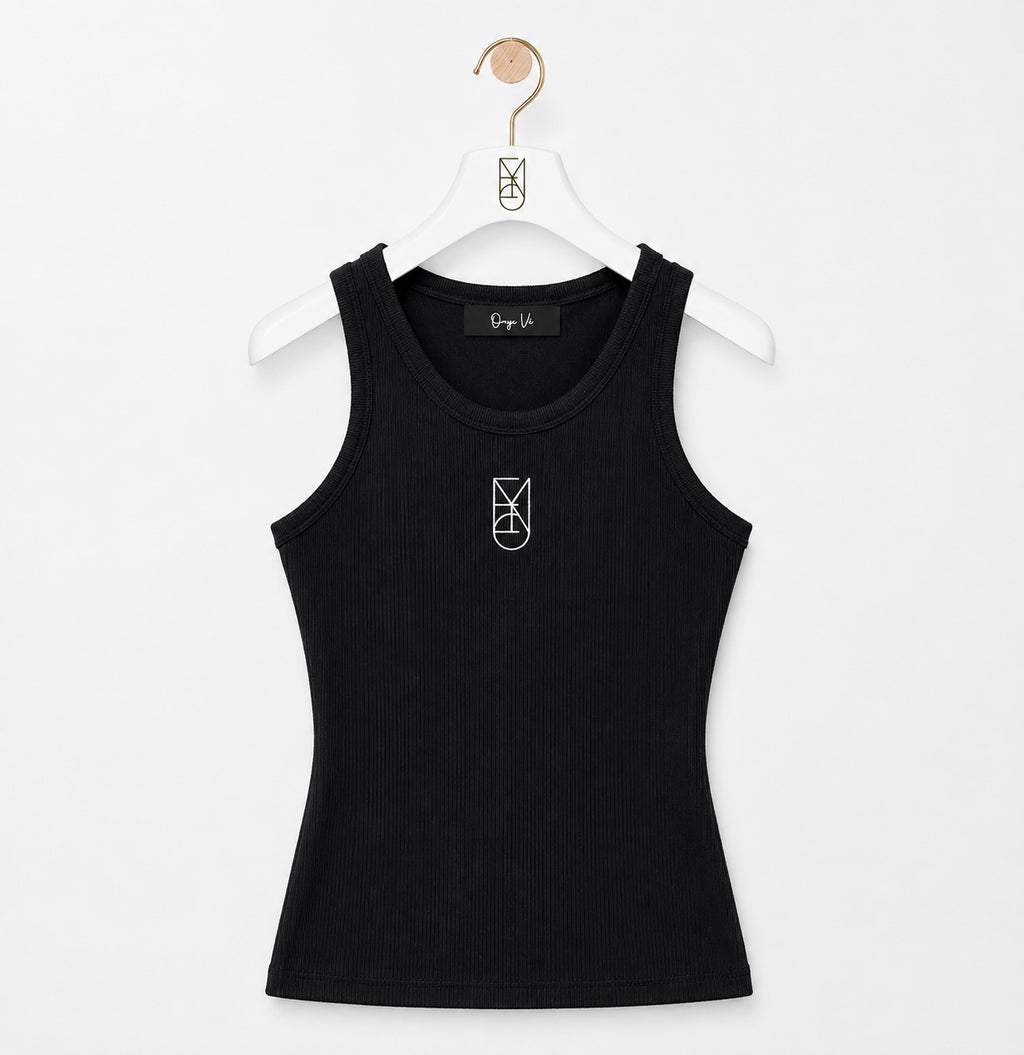 Cotton OV Ribbed Tank in Black